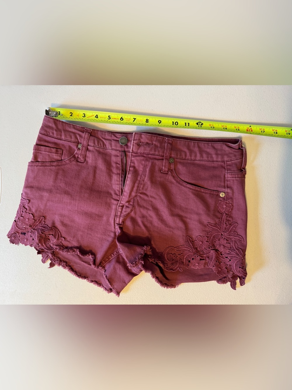 Mossimo Supply Co. Lace-Applique Cutoff Jean Shorts - Burgundy